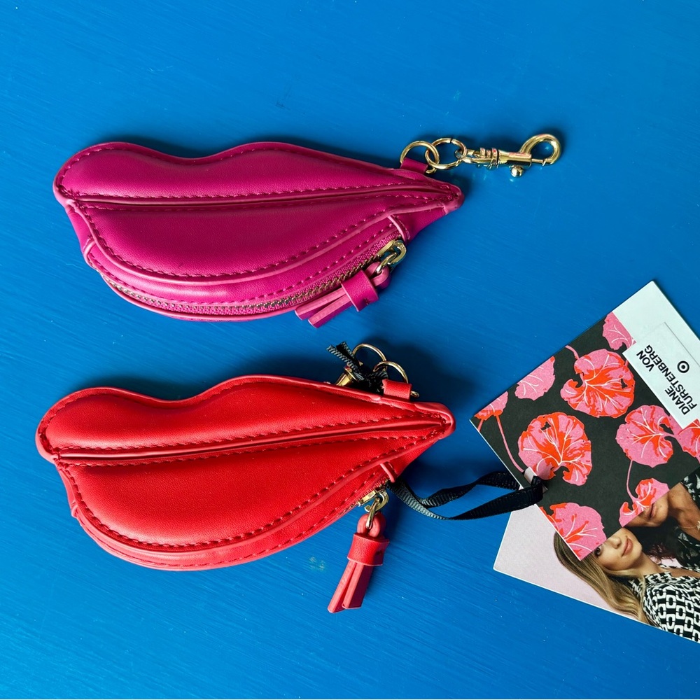 Diane Von Furstenberg SET of Pink and Red Lips-Shaped Keychain Pouches